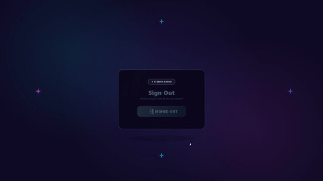 Animated dark mode sign out interface for web and mobile apps