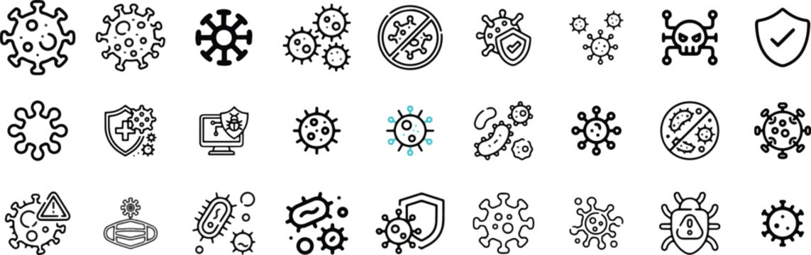 Hantavirus disease transmission and prevention vector icon set featuring flat glyph silhouettes of rodents, viral pathogens