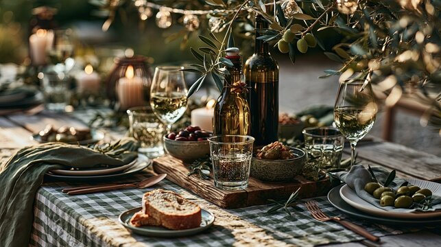 Festlich gedeckte Sommertafel im Freien in geschmackvollem Ambiente