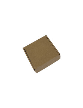 kraft cardboard box isolated on transparent background, open and close packing mockup