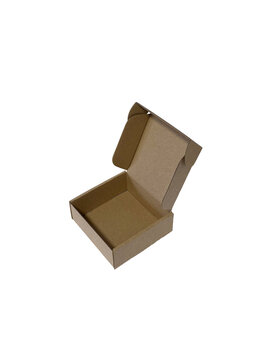 kraft cardboard box isolated on transparent background, open and close packing mockup