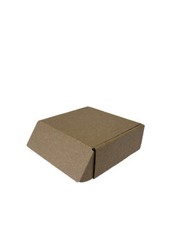 kraft cardboard box isolated on transparent background, open and close packing mockup