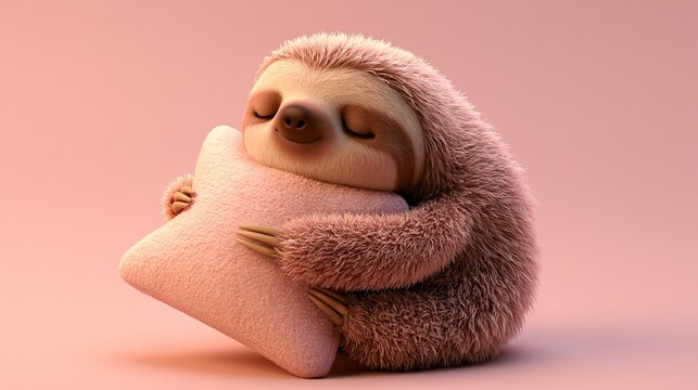 Sweet cartoon sloth holds a pillow. This is a lovable and cute animal design, a charming icon for you.