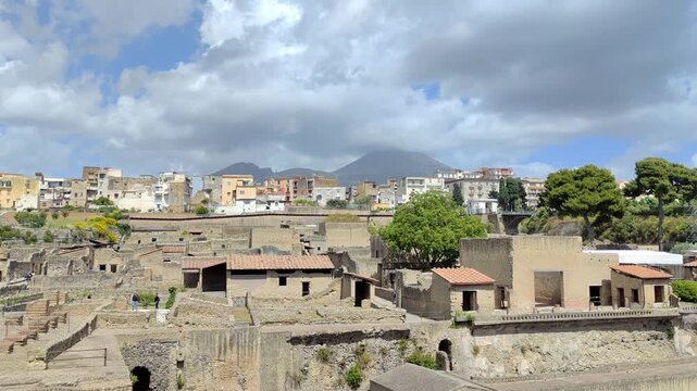  Panoramic view of Herculaneum excavations and modern town