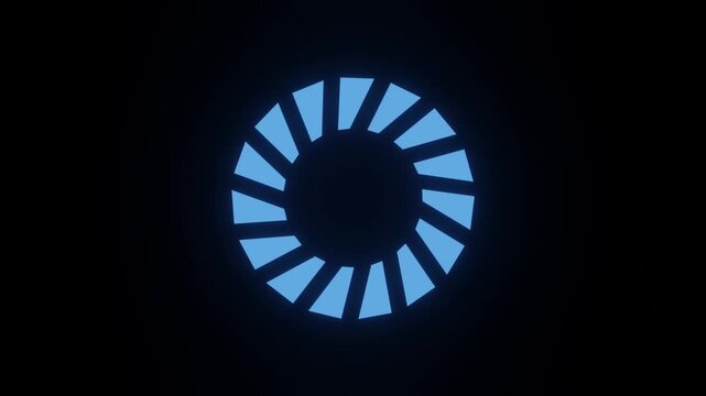Blue glowing segments circle spinning loader loop animation on dark background