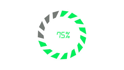 Obraz premium Arrow segments circular green and gray progress 75 percent indicator icon on transparent background