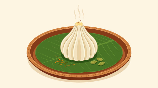 A charming flat design illustration of a traditional modak sweet, a staple offering for Lord Ganesha during Ganesh Chaturthi. This clean, appetizing vector represents the culinary joy of the festival.
