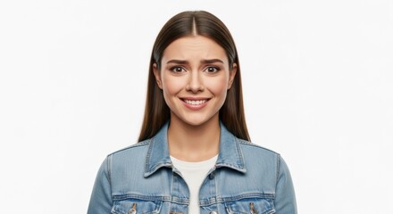 Fototapeta premium Cheerful and Beautiful Brunette Female Looking directly Forward with Radiant Smile
