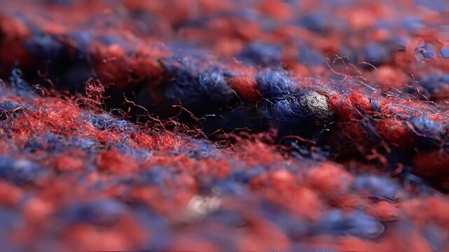 Closeup Macro Shot of Red and Blue Textured Fabric.
