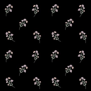 Pastel Floral Bouguet Seamless Pattern Black Background 