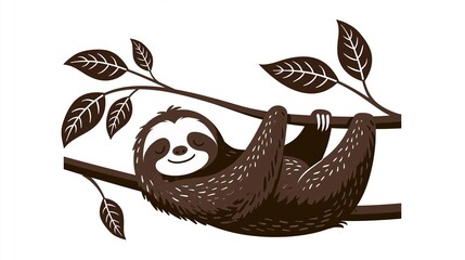 Fototapeta premium Simple sloth sticker design, a minimalist illustration with abstract, clear vibes, available as a clipart icon in JPG and PNG formats on a white background.