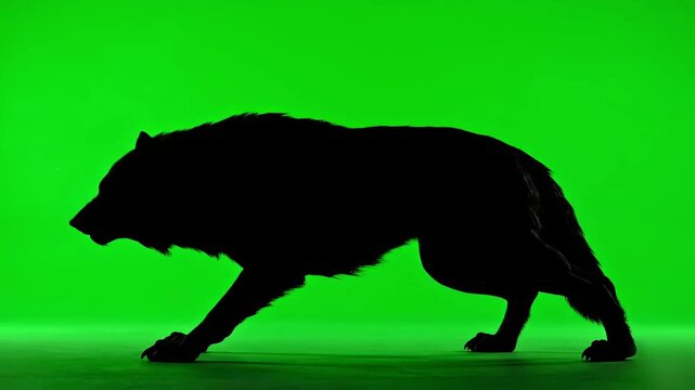 Black Silhouette of a Wolf Isolated on Chroma Key Green Screen Background for Compositing