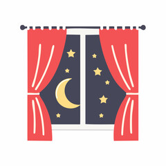 Fototapeta premium Window with Red Curtains at Night
