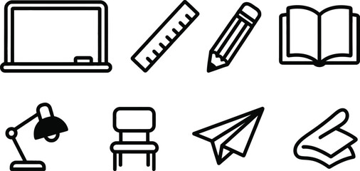 School elements vector set with blackboard ruler pencil book desk lamp © MehediHasan