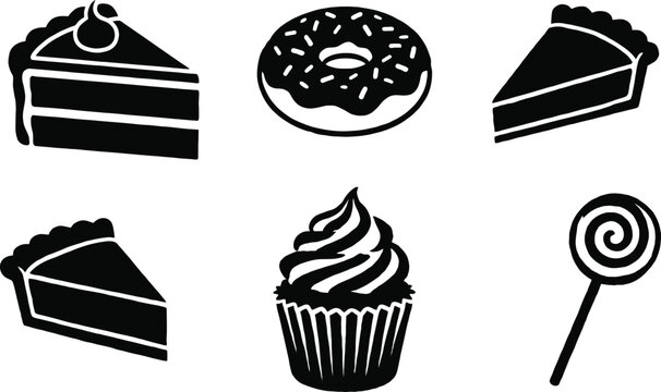Sweet dessert vector set with cake slice cupcake donut lollipop