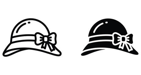Fototapeta premium Woman sun hat icon set with bow ribbon detail for summer fashion beach vacation travel accessory headwear apparel design