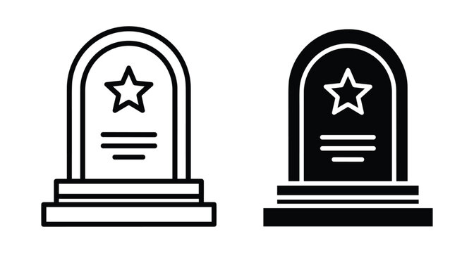 Tombstone icon set featuring grave stone with star symbol for memorial cemetery monument death funeral and halloween graphic design elements