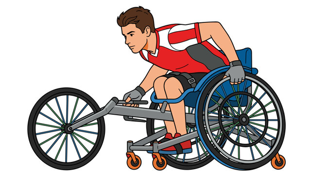 Focused multiethnic young athlete in manual sports wheelchair playing active basketball game on indoor court with teammates. Inclusive adaptive sports and determination concept