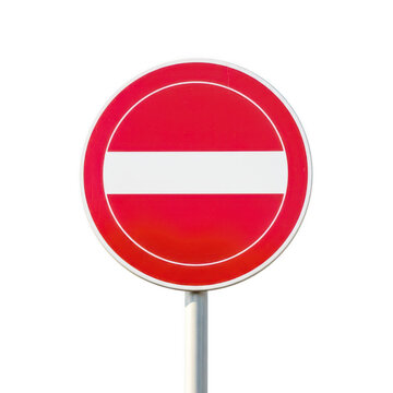 Red and white no entry traffic sign on a pole