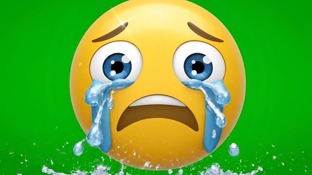 Sad Emoji Crying Tears Green Screen Animation.