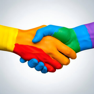 Hands shaking with rainbow colors