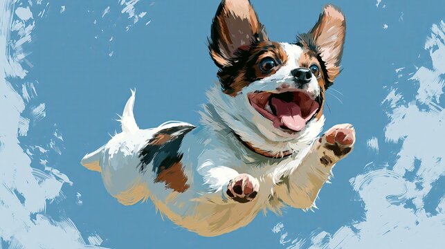 Small dog happily bounces in the sky.