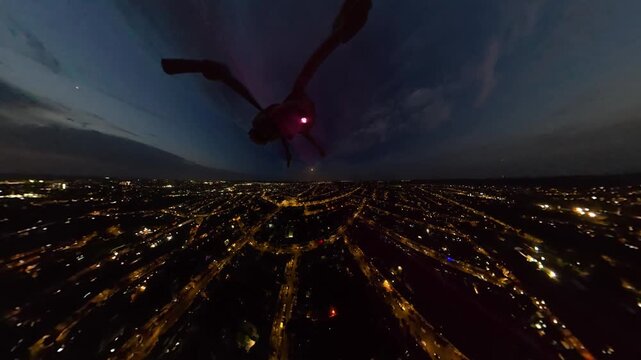 Ultra Wide Aerial View of Residential District of Luton City After Sunset Night with Clear Dark Sky. Drone Flight Above Urban City Streets of British City and Town of England Great Britain.