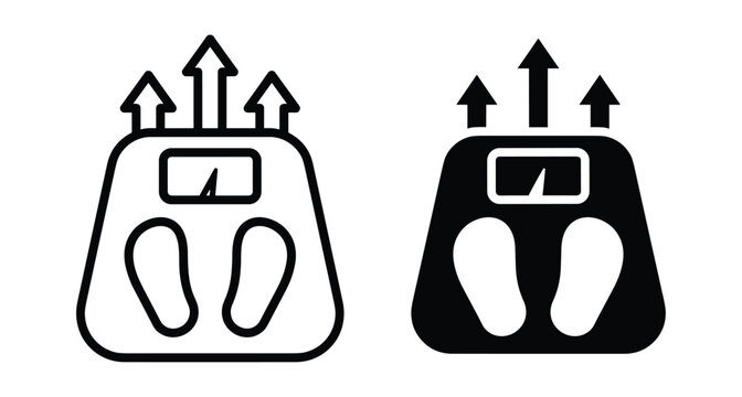 bathroom scale icons with upward arrows representing weight gain body mass index increase fitness progress health monitoring and obesity tracking