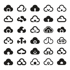 Fototapeta premium Comprehensive cloud technology icon set for web applications with computing