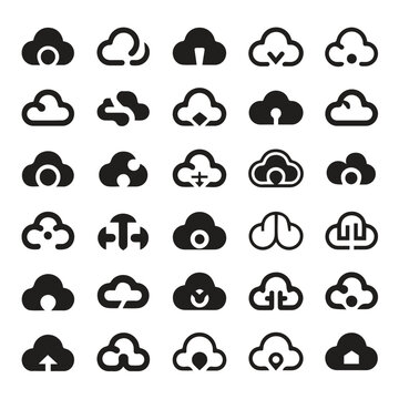 Comprehensive cloud technology icon set for web applications with computing