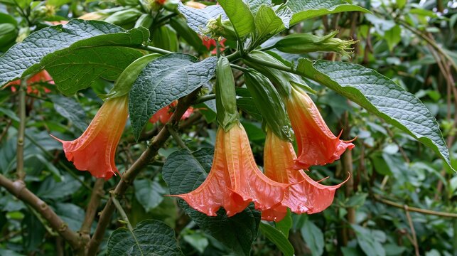 This Angel's Trumpet plant, Brugmansia Versicolor, is from a family of plants called Solanaceae. Native to Ecuador, it's now considered gone from the wild.