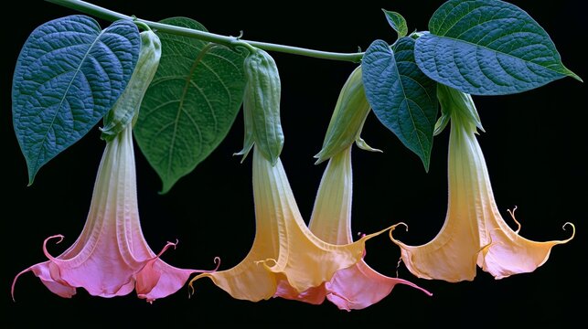 This Angel's Trumpet plant, Brugmansia Versicolor, is from a family of plants called Solanaceae. Native to Ecuador, it's now considered gone from the wild.