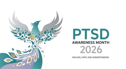 Obraz premium PTSD Awareness Month 2026 with Phoenix Symbol of Hope and Healing