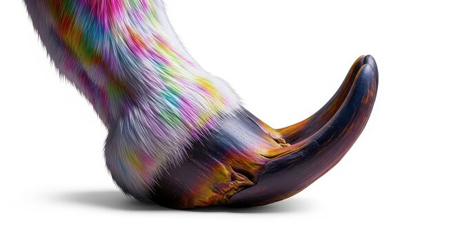 Close up isolated view of the curved lower limb structure of an animal, showing the hard keratin covering on a pure white background, detail, domestic, macro