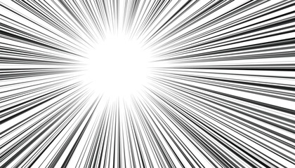 Fototapeta premium Black and white illustration of a bright sunburst with lines