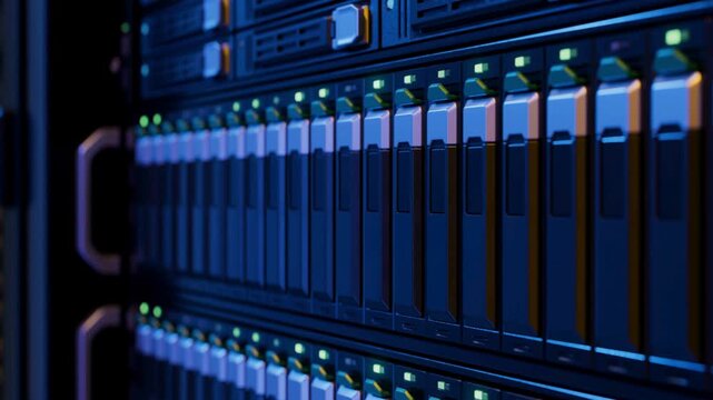 Illuminated Server Racks in High Tech Data Center