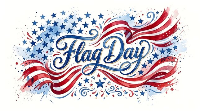 American Flag Day Illustration with Patriotic Ribbons and Stars