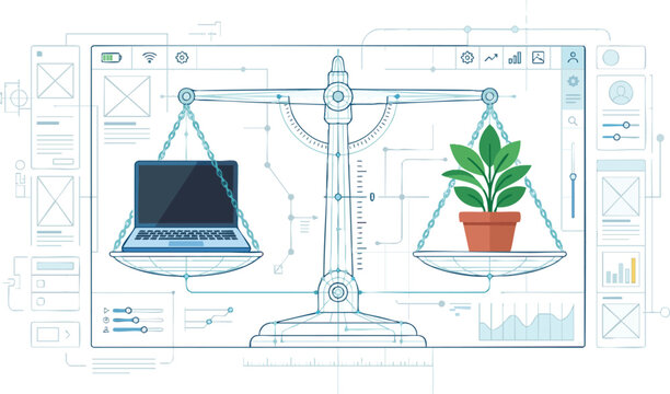 Digital Sustainability Concept Scale Balancing Technology and Nature