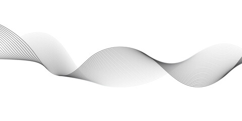 Fototapeta premium Abstract Smooth Black and Grey Wave Lines on Transparent and Light Gray Background Creating Dynamic Soundwave Pattern for Technology Vector Graphics.