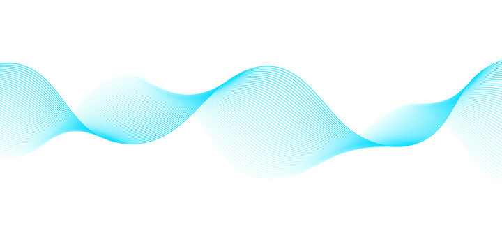Elegant Cyan and Blue Dynamic Frequency Wave Lines with Smooth Flowing Curves on White and Light Gray Background for Modern Digital Audio Visual Design.