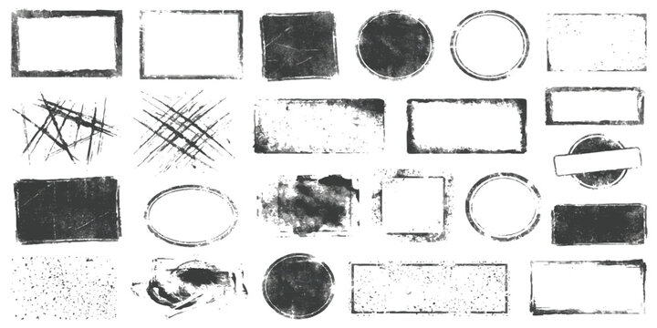 Set of black grunge frames and rough shapes for vintage design elements