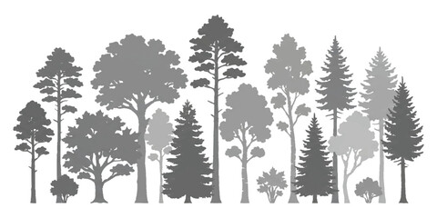 Obraz premium Set of various forest trees silhouettes including pine spruce and deciduous trees for nature landscape design elements