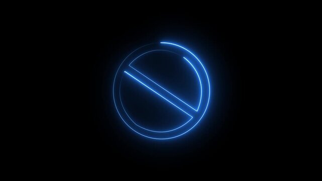 Blue color neon ban or no entry icon animation in black background. 4k video animation.