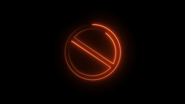 Red color neon ban or no entry icon animation in black background. 4k video animation.