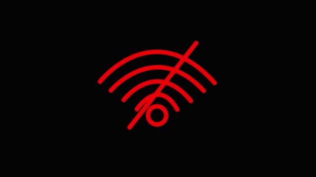 No wifi connection symbol on black background depicting internet disruption or error illustrating connectivity problems on black backgraund . HD video.
