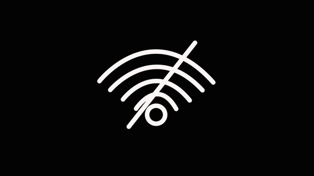 No wifi connection symbol on black background depicting internet disruption or error illustrating connectivity problems on black backgraund . HD video.