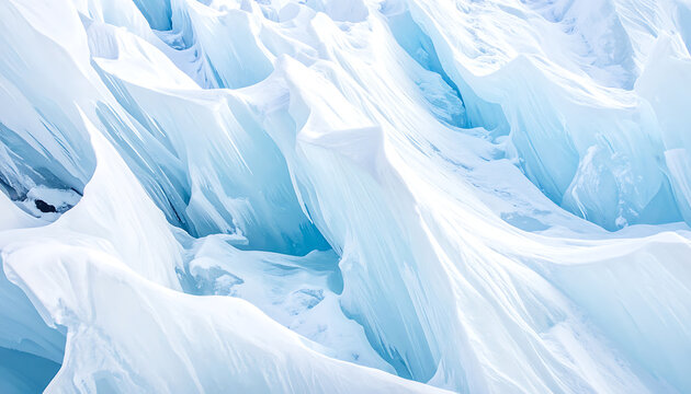 Closeup of jagged ice formations with sharp edges and deep blue shadows, winter texture, natural cold abstract background