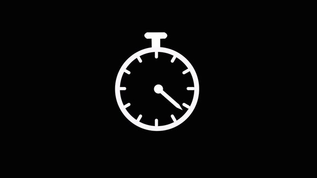 Stop watch or clock icon on white background. Clock timer with moving arrows and loop time lapse animation.on black backgraund.HD video animation.
