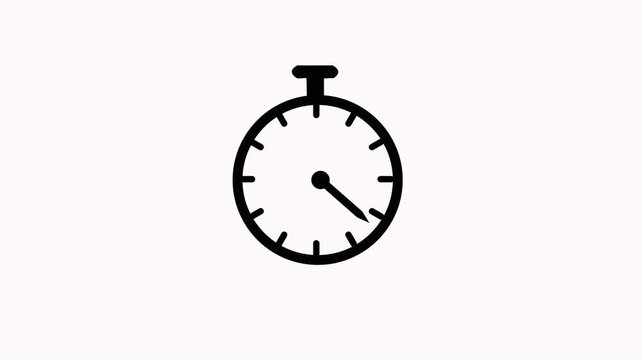 Stop watch or clock icon on white background. Clock timer with moving arrows and loop time lapse animation.on black backgraund.HD video animation.