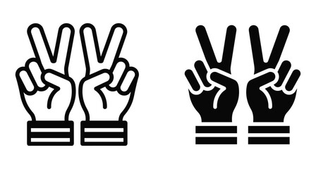 Obraz premium Peace sign victory gesture hand icons showing two fingers up for success freedom harmony friendship positive communication and nonverbal expression